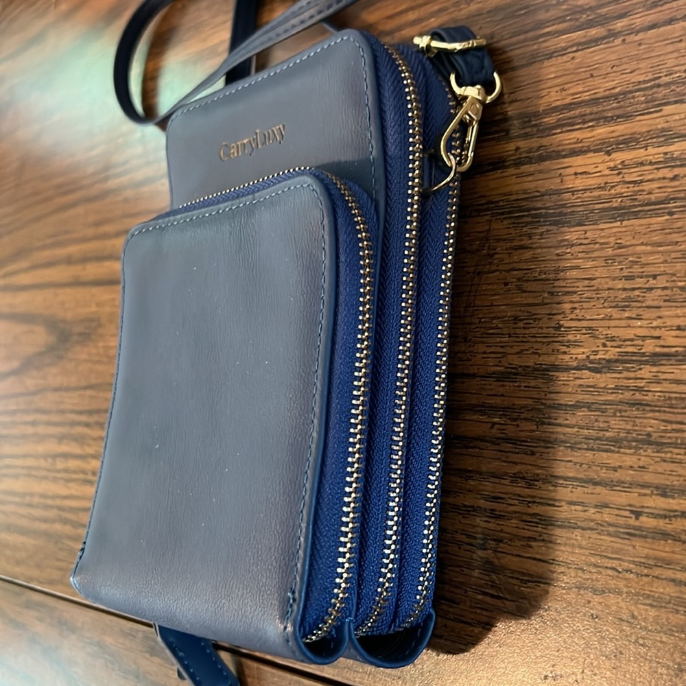 NWOT CarryLuxy Crossbody in deep blue:  Fits everything and is the perfect size!